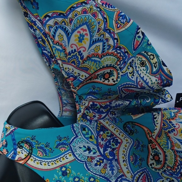 RN Studio Cold Shoulder Paisley Dress Turq Multi 12, stretchy,  flowy - Picture 3 of 9